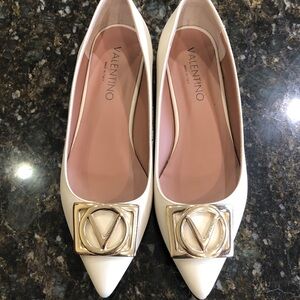 Valentino Women's Cream Heels with Gold Detail